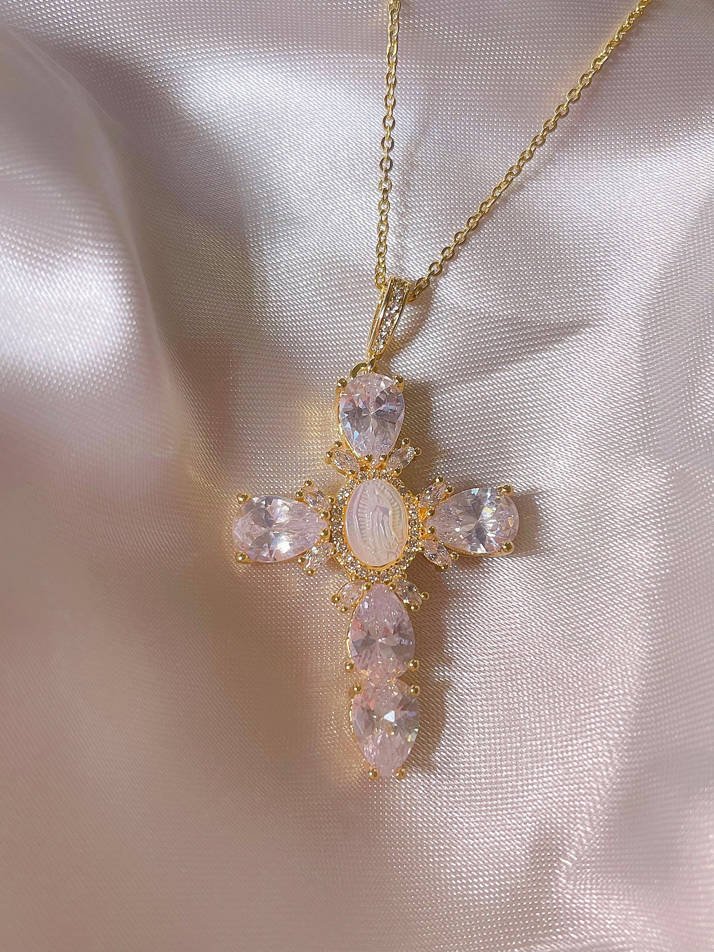Diamond Pearl Cross Necklace
